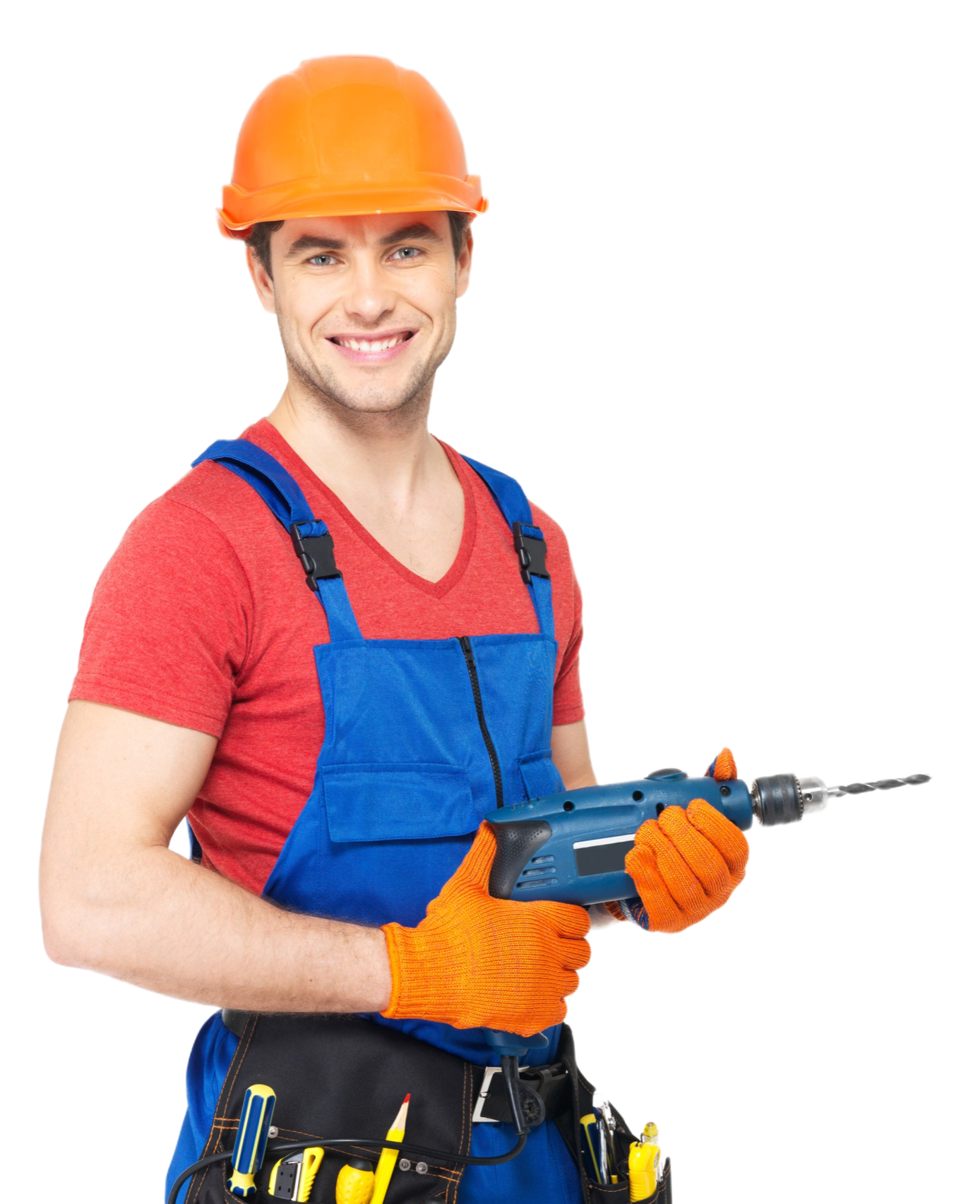 builder construction vest orange helmet with table